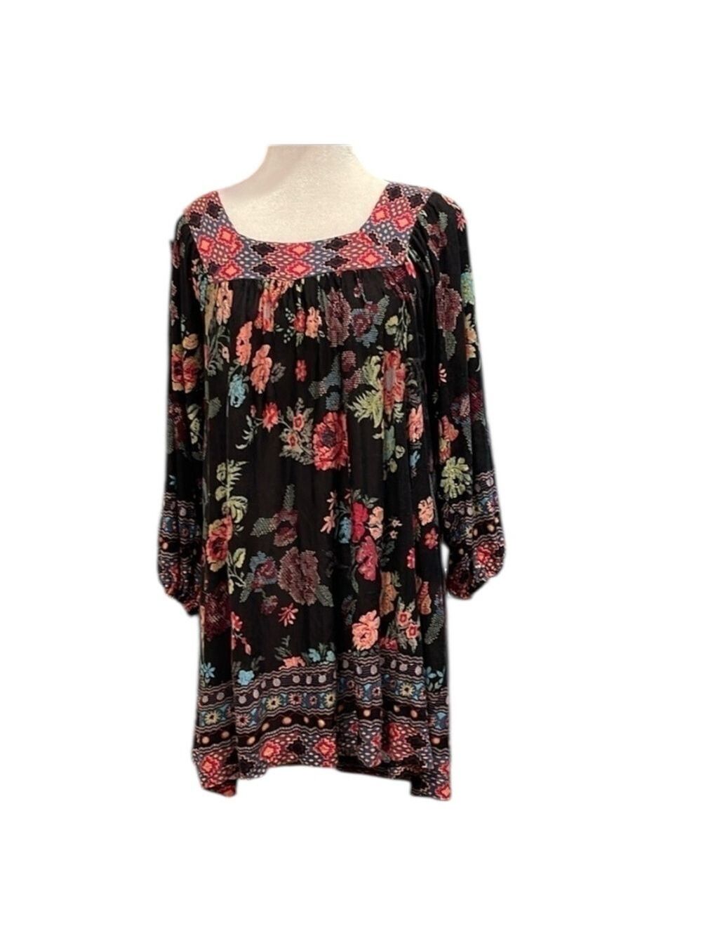 American Rag Boho Floral Peasant Tunic Top Black Long Sleeve Women’s S - Picture 2 of 6
